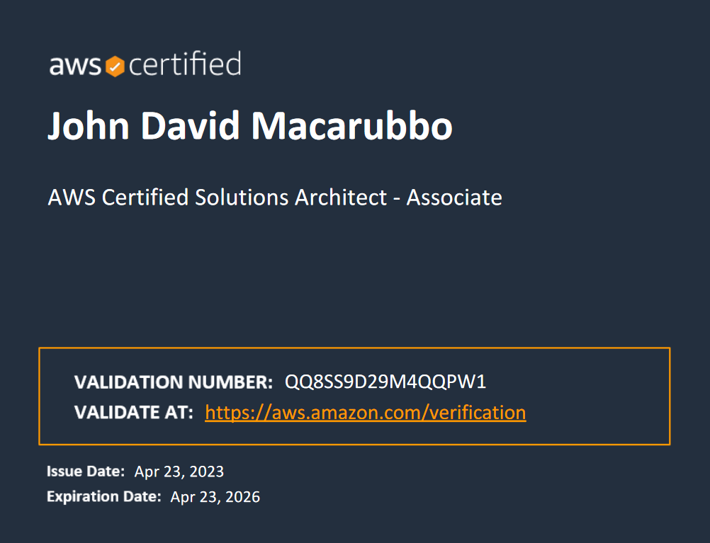 AWS SAA Certificate